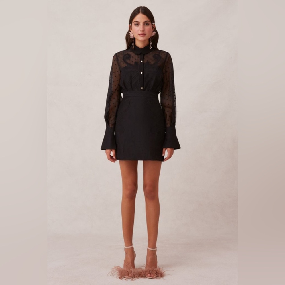 Keepsake the Label Cabi Polka Dot Embroidered Sheer Button Down Shirt